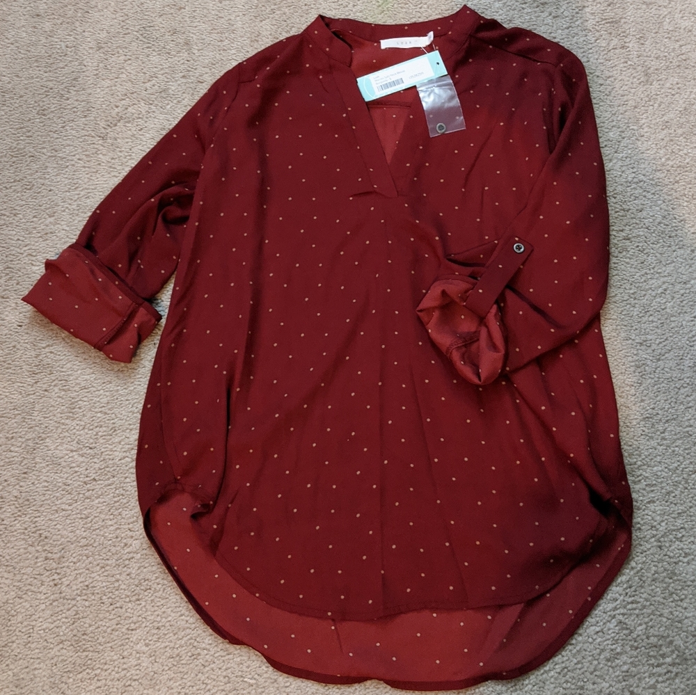 NWT Lush Blouse Burgundy, Polkadot / Stitch Fix S